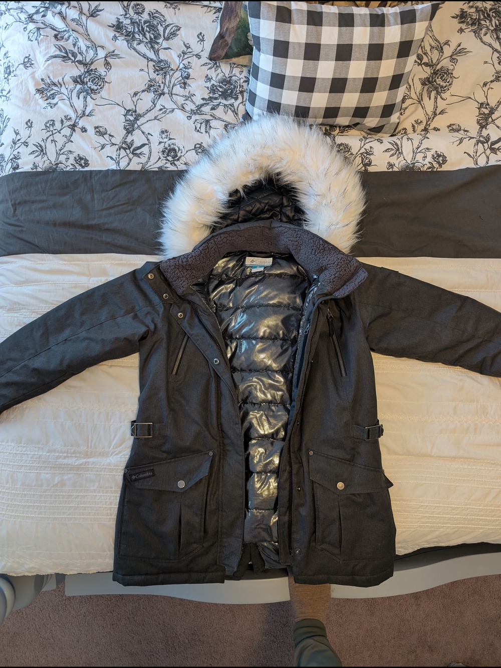 Columbia Women's Dark Gray Parka with Faux Fur Hood